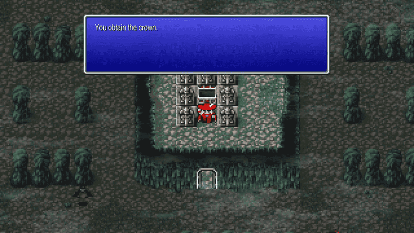 Crown chest in Marsh Cave B3 surrounded by statues